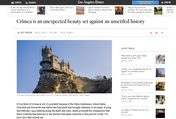 Американское издание Los Angeles Times призвало посетить российский Крым